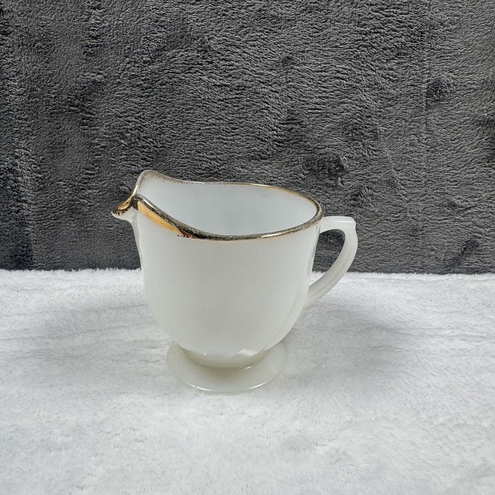 Vintage Fire King Ovenware Creamer glass gold trimmed Classic